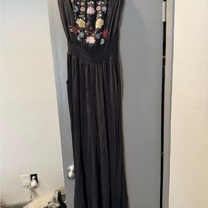 Charcoal gray Floral Embroidered strapless jumper